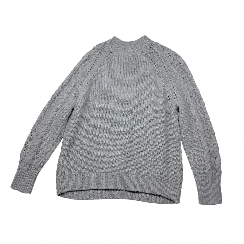 J. Crew Sweater Women's Medium Gray Pointelle Wool Alpaca Popcorn Flowers Winter